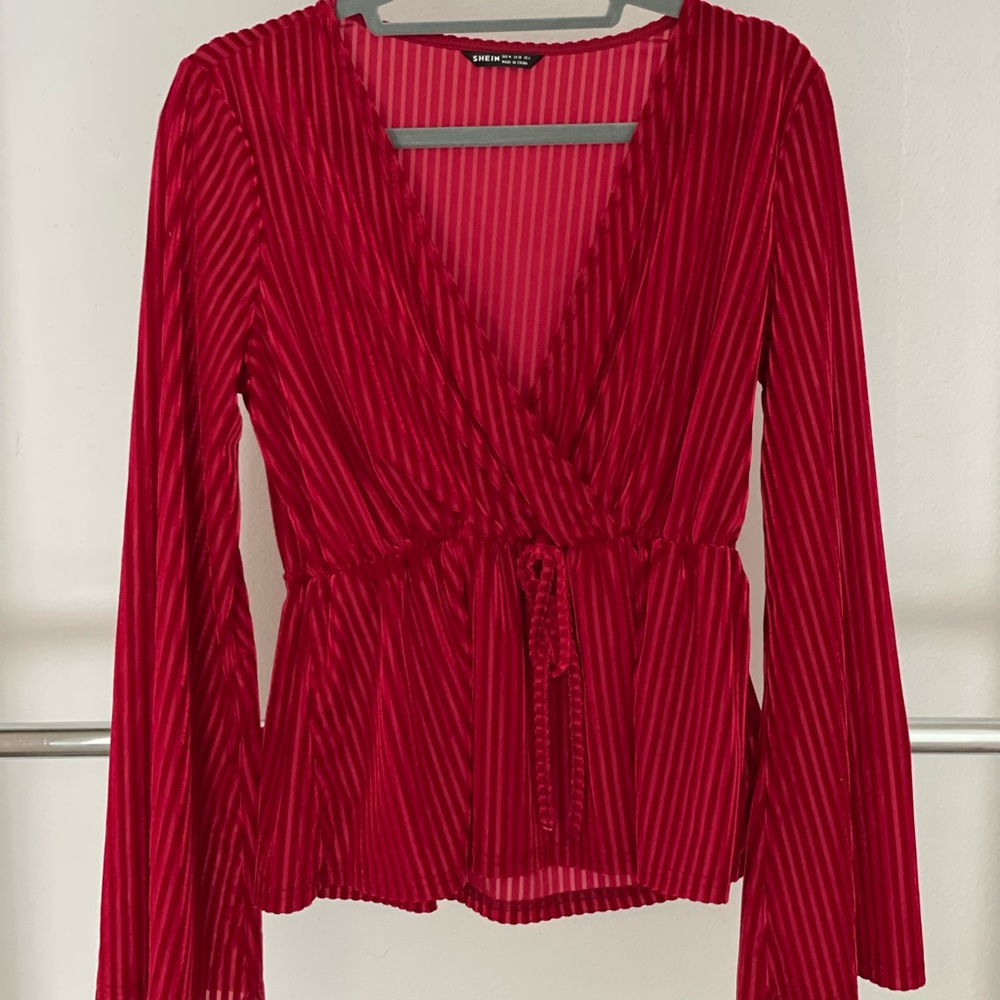Red Velvet Long Sleeve blouse from SHEIN! Only wore once for a Christmas photo.